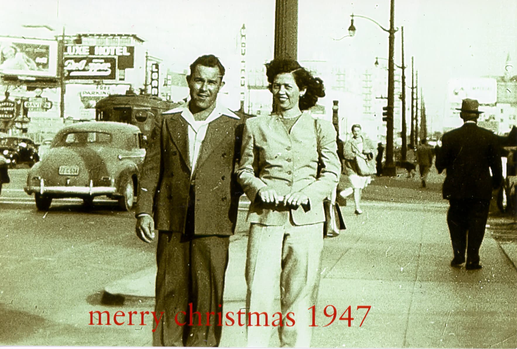 Ernest and Alyce Montoya on a Bakersfield street in 1947